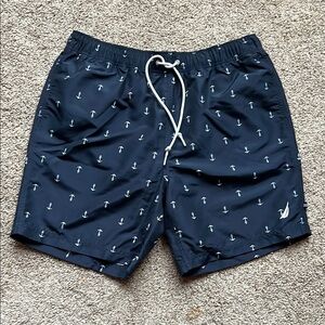Blue Anchor Print Swim Trunks with Elastic Waistband by Nautica